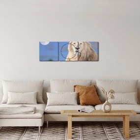 Obraz - Biały lew (z zegarem) (90x30 cm)