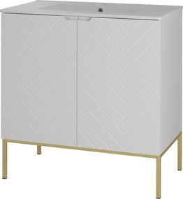 Szafka z umywalką wpuszczaną Aspen 08, biały mat/złoty, 80 cm - zestaw 3
