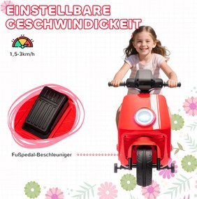 AIYAPLAY 6V Elektryczny Motocykl dla Dzieci, z Reflektorami i Muzyką, Jazda do Przodu i do Tyłu, Koła Treningowe, 18-36 Miesięcy, Czerwony