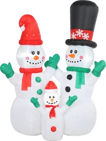 Outsunny Dmuchana dekoracja świąteczna rodziny bałwanków, 1,8 m z oświetleniem LED do wnętrz i na zewnątrz | Aosom PL