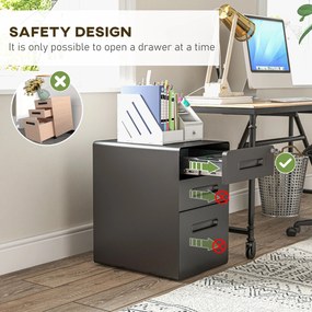 Vinsetto kontener na kółkach szafka na dokumenty z 3 szufladami pojemnik biurowy stal czarny