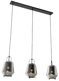 Lampa wisząca czarna z przydymionym szkłem 23 cm owalna 3-światłowa - Kevin ArtDeco Oswietlenie wewnetrzne