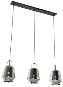 Lampa wisząca czarna z dymionym szkłem 23 cm podłużna 3-punktowa - Kevin ArtDeco Oswietlenie wewnetrzne