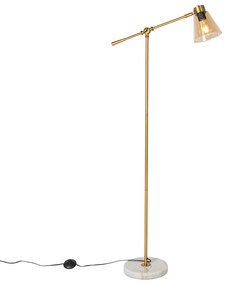 Lampa podłogowa w stylu art deco brązowa z marmurem i bursztynowym szkłem - Nina ArtDeco Oswietlenie wewnetrzne
