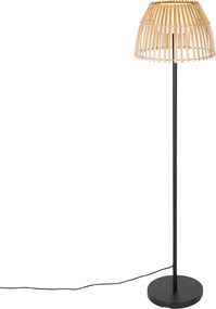 Rustykalna lampa podłogowa zewnętrzna czarna z bambusem w komplecie z LED - Kaiser