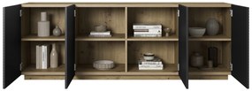 Komoda Asha 200 cm z ryflowanym frontem - artisan / czarny mat