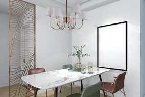 Złoty sześcioramienny żyrandol z tkaninowymi kloszami - V195-Berkel