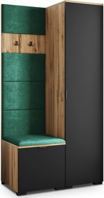 Masseno Garderoba LORI 95/181/51 cm Nowoczesna Szafa do Przedpokoju Dąb wotan, MONOLITH 37 (Butelkowa zieleń)