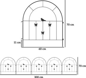 Outsunny Ogrodzenie Ogrodowe z Stali 300 cm x 70 cm, Dekoracyjny Zestaw Paneli Ogrodzeniowych Czarne