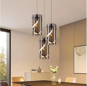 Lampa wisząca LED Nettlife Vintage z 3 źródłami światła – okrągła, przydymione szare szkło, 23 W, 3000 K, w stylu retro, regulowana, lampa stołowa do jadalni