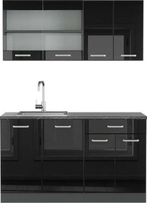 Pojedyncza kuchnia czarny/antracyt o wysokim połysku 140x60x81.6 r-line