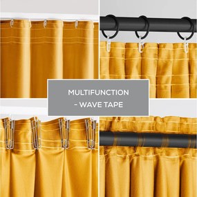 Żółta aksamitna zasłona częściowo zaciemniająca (dimout) 140x245 cm Pleat – Restilo