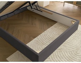 Ciemnoszare tapicerowane łóżko dwuosobowe ze schowkiem i stelażem 160x200 cm Badja – Bobochic Paris