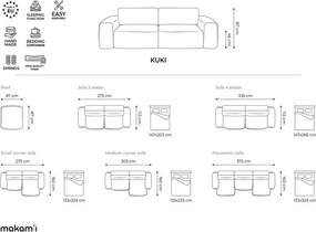 Beżowy rozkładany narożnik z tkaniny szenilowej (lewostronny/z szezlongiem) Kuki – Makamii