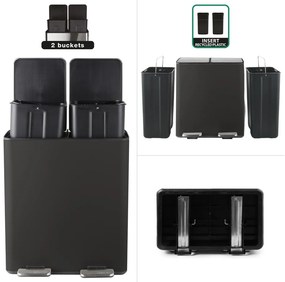 Stalowy kosz na śmieci 2x20 l do segregacji odpadów/z pedałem w kolorze matowej czerni Aliya – Spirella