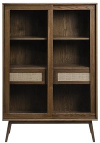 Ciemnobrązowa witryna w dekorze dębu z drzwiami przesuwnymi 110x160 cm Barrali – Unique Furniture