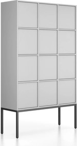 Szafa biurowa FRAME, czarna podstawa, 12x drzwi, 1299 x 450 x 2185 mm, PUSH-lock, szary