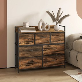 HOMCOM Komoda z 7 Szufladami z Tkaniny, Design Industrialny, Stalowa Rama, 98x29x85cm, Brąz/Czarny