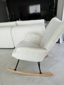 Fotel wypoczynkowy bujany do salonu, sypialni, jasny beż tkanina strukturalna, FW7