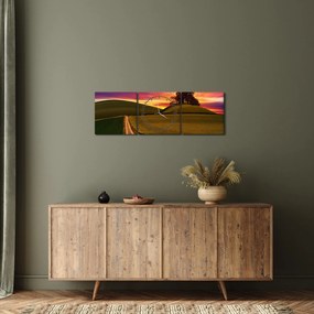 Obraz pola i kolorowego nieba (z zegarem) (90x30 cm)