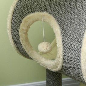 PawHut Drzewko dla kota z zabawką piłeczką i drapakiem Komfort i rozrywka dla kota Szary Beż Krem | Aosom PL