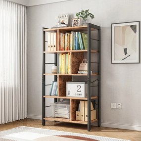 Biblioteka przemysłowa z drabinką – 154,5 cm, brązowa rustykalna z czarną metalową ramą, styl loftowy