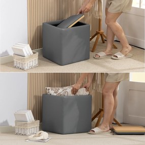 HOMCOM Pufa z miejscem do przechowywania z pokrywą, Kwadratowy podnóżek, Pufa z ekoskóry 40 x 40 x 40 cm Szary