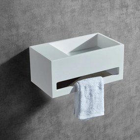 Umywalka ścienna BA2105Odlew mineralny - Biały mat - 35,5 x 20 x 16 cm - Wersja lewa i prawa