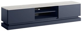 Szafka RTV z 2 szufladami i 2 półkami z diodami LED - MDF - Niebieska i imitacja białego marmuru - DEVIKA marki Pascal Morabito