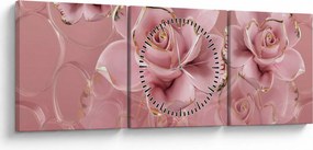 Obraz - Dekoracje kwiatowe (z zegarem) (90x30 cm)