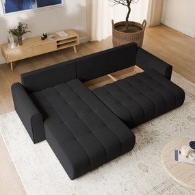 Masseno Narożnik FRIGA z funkcją spania i pojemnikiem na pościel Narozniki L, Rozkładana sofa - Czarny, ARAGON 99
