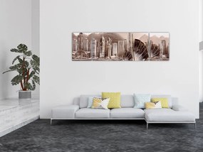 Obraz - Victoria Harbor, Hongkong, efekt sepii (170x50 cm)