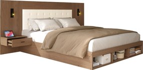 Łóżko małżeńskie 180x200cm - z 2 stolikami nocnymi - portami USB i Type-C - z lampką do czytania - Brązowy​ (materac nie jest wliczony w cenę)