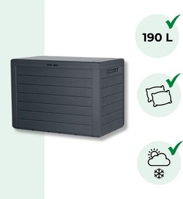 Pojemnik do przechowywania WOODEBOX, 190L,78x44x55cm, antracytowa Prosperplast