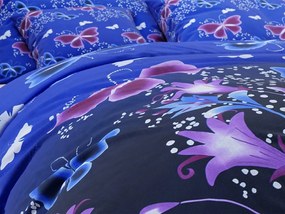 PrzytulneMieszkanie.pl PrzytulneMieszkanie.pl Bawełniana pościel VIOLET BUTTERFLY ciemnoniebieska Rozmiar pościeli: 2 szt 70 x 90 cm | 200 x 220 cm