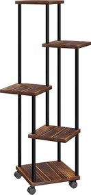 Outsunny Stojak na Kwiaty z 5 Półkami, Pięcioetapowy Stojak na Rośliny, Design Przestawny, Łatwy do Przemieszczenia, Drewno, Stal