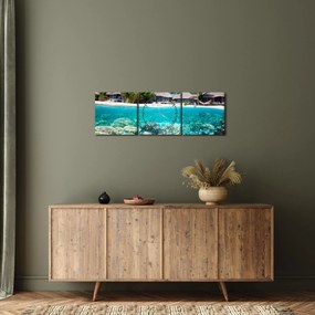 Obraz plaży na tropikalnej wyspie (z zegarem) (90x30 cm)