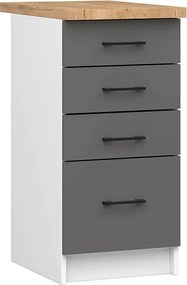 Szafka kuchenna AKORD S40 z blatem system OLIWIA Biała 40 cm 4 szuflady kolor Grafit Szary mat 40x46x85 cm
