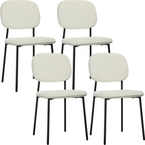 HOMCOM Zestaw 4 Krzeseł do Jadalni, Miękka Tapicerka, Stalowe Nogi, Design Bezramienny, Biały