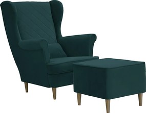 Fotel uszak skandynawski z podnóżkiem CLEO Turkusowy