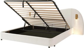 Łóżko tapicerowane ze schowkiem 180x200 cm - z USB i lampką do czytania - Tkanina typu bouclé - Biały​ (bez materaca)