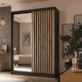 Szafa Przesuwna LAMELLO 150 cm z Lustrem Szafa Dwudrzwiowa Czarna