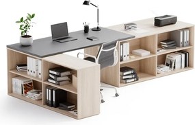 Biurko z przestrzenią do przechowywania BLOCK B02, 320x160 cm, dąb naturalny/grafit