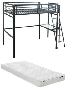 Łóżko antresola CASUAL – blat biurka – kolor antracytowy i piankowy materac 140 × 190 cm