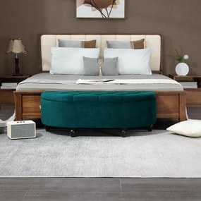 HOMCOM Stołek z miejscem do przechowywania, 2-w-1, wyściełany, z pokryciem z aksamitu, hydrauliczne amortyzatory, 120 x 46 x 42 cm, Niebieski