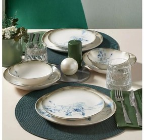 Zestaw obiadowy 24-częściowy biały/niebieski/porcelana