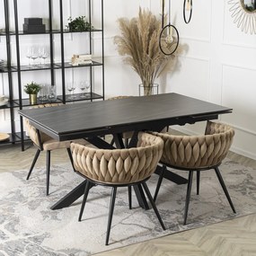 Stół Prostokątny Rozkładany BRUNO 160-240 cm Ceramiczny Czarny do Salonu Nowoczesny Loft