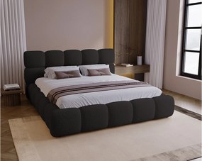 BESILIO Łóżko z grubej pianki 160x200 boucle Boston - łóżko z pojemnikiem i stelażem - Czarny
