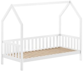 Białe łóżko dziecięce z litego drewna sosnowego w kształcie domku ze stelażem 90x200 cm Cabane – Vipack