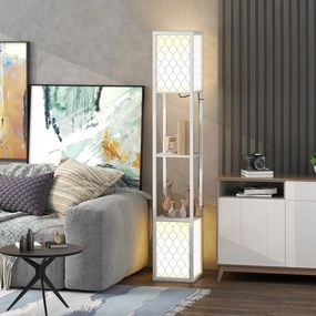 HOMCOM Lampa stojąca w nowoczesnym designie, 2 półki, łańcuszek włącznika, 26 cm x 26 cm x 156 cm, biały | Aosom PL